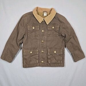 Gymboree Kids Canvas Barn Jacket Brown Corduroy Collar Boys S 5/6 Lined